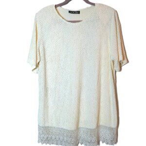 Shar-Aide of California 1980s Vintage Scalloped Lace Knit Blouse XL pullover top